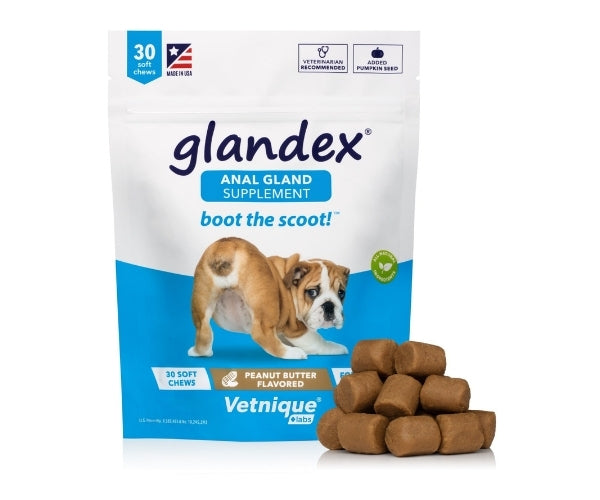 Glandex Anal Gland Support Chews for Dogs - Peanut Butter 30 Soft Chews