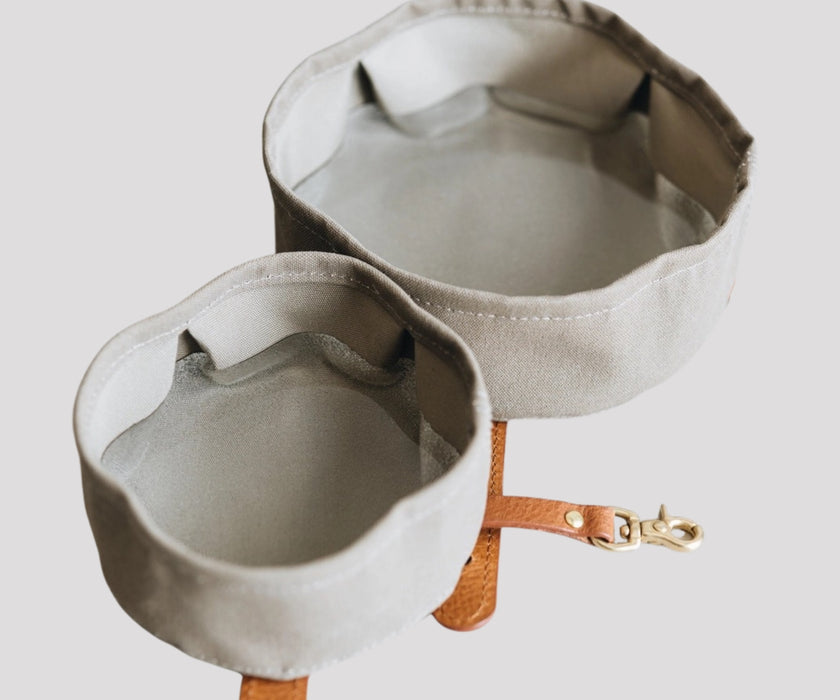 Foldable Waxed Canvas Dog Travel Bowl by Melo - Easily Roll Down with Carabiner Clip for Walks & Travel