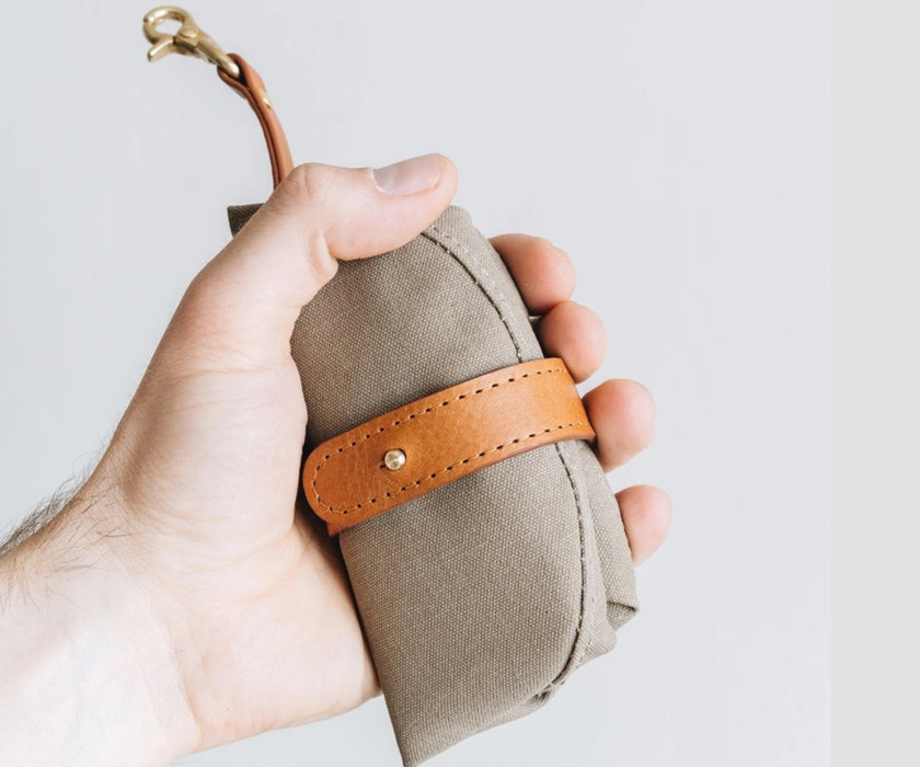 Foldable Waxed Canvas Dog Travel Bowl by Melo - Easily Roll Down with Carabiner Clip for Walks & Travel