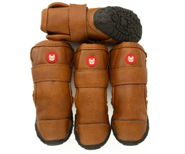 Leather Dog Tan Dog Boots with Fleece Lining - Durable Boots for Comfort & Protection (four boots)