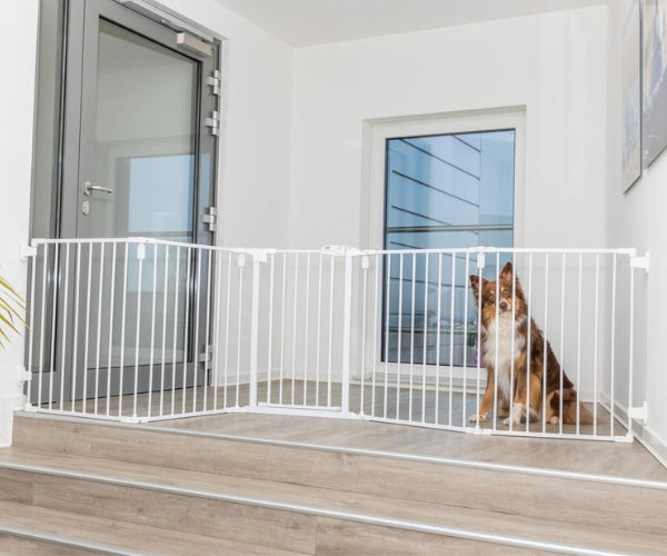 5 Panel Dog Metal Barrier with Gate Opening - Keep Your Dog Safe and Secure (300cm Max Width x 76.5cm High)