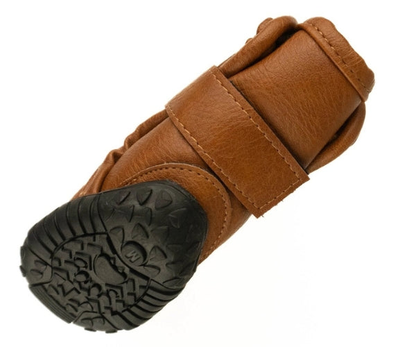 Leather Dog Tan Dog Boots with Fleece Lining - Durable Boots for Comfort & Protection (four boots)