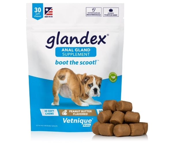 Glandex Anal Gland Support Chews for Dogs - Peanut Butter 30 Soft Chews