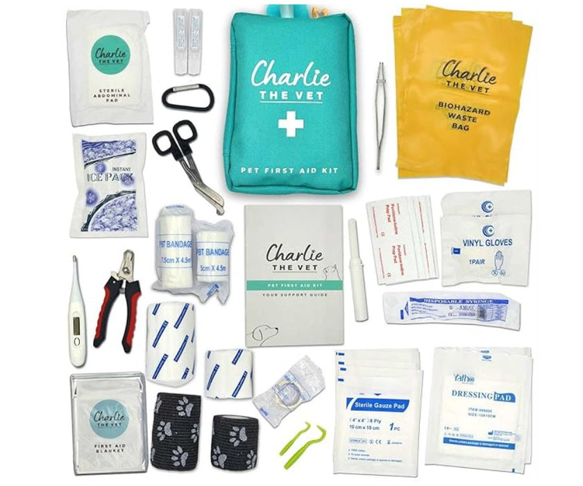 Complete Dog First Aid Kit - Vet Wrap, Bandages, Nail Clippers, Tick Removers, Wipes and more