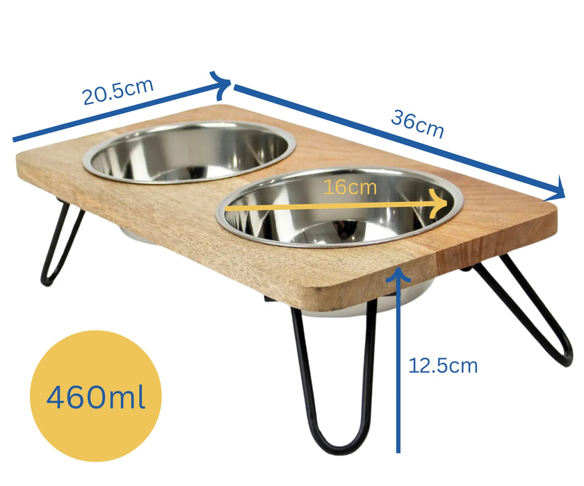 Ancol Raised Feeding Bowls for Dogs - Elevated Stainless Steel Bowls With Wooden Platform for Better Digestion 460ml or 880ml