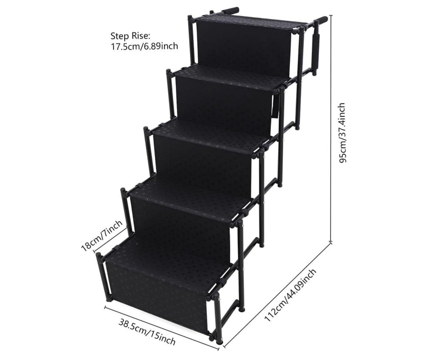 Zoomadog 5-Step Foldable Aluminum Dog Steps - Heavy Duty Accessibility for Dogs Up To 60kg (95cm High x 112cm Deep)