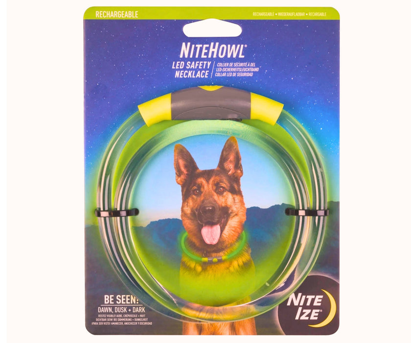 Nite Ize NiteHowl Rechargeable LED Safety Dog Necklace - Glowing Collar Ring for Safe Low-Light Walks USB Charger