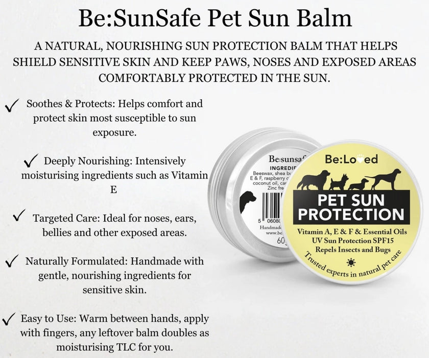 Be:Sunsafe Natural Dog Sun Protect Balm - Zinc-Free to Protect Sensitive Skin 60g