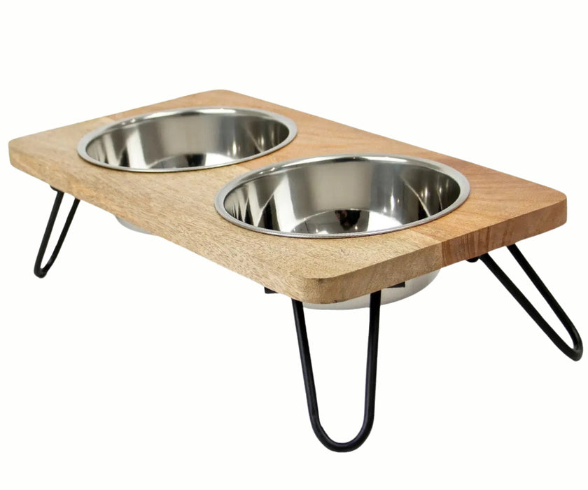 Ancol Raised Feeding Bowls for Dogs - Elevated Stainless Steel Bowls With Wooden Platform for Better Digestion 460ml or 880ml