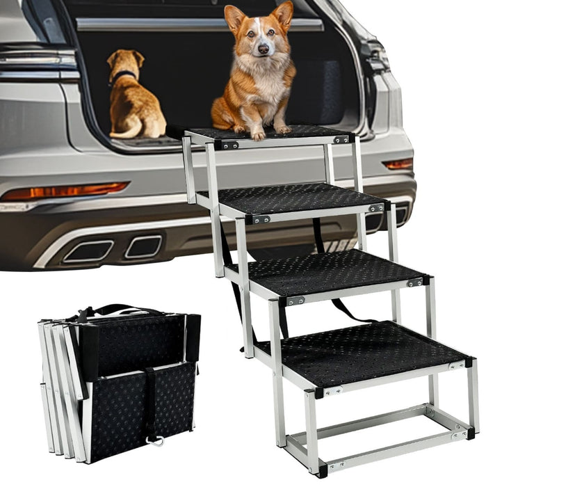 Zoomadog 4-Step Aluminium Foldable Dog Steps - Help With Car Access for Dogs up to 70kg (63.5cm High × 76cm Deep)