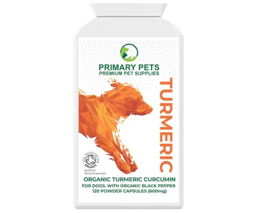 Primary Pets Dog Organic Turmeric Capsules - Powerful Anti-Inflammatory Curcumin to Reduce Joint Stiffness & Discomfort 120 Capsules