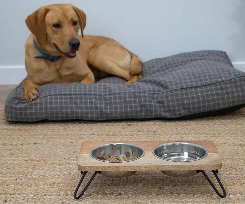 Ancol Raised Feeding Bowls for Dogs - Elevated Stainless Steel Bowls With Wooden Platform for Better Digestion 460ml or 880ml