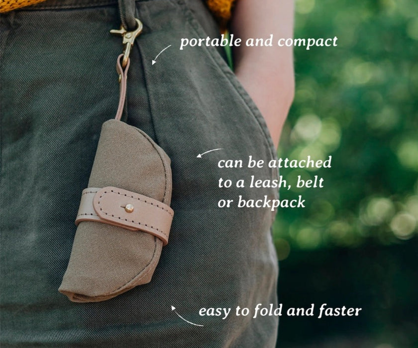Foldable Waxed Canvas Dog Travel Bowl by Melo - Easily Roll Down with Carabiner Clip for Walks & Travel
