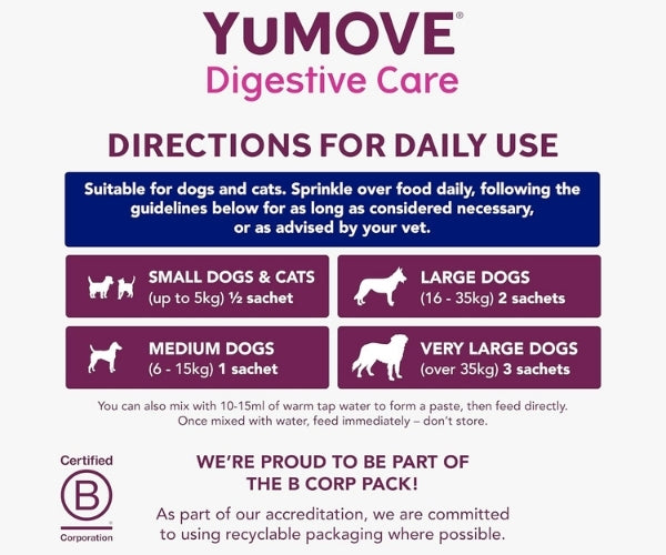 YuMOVE Digestive Care Plus Probiotic Powder for Dogs - Fast Acting Digestive Relief 6 or 60 Sachets