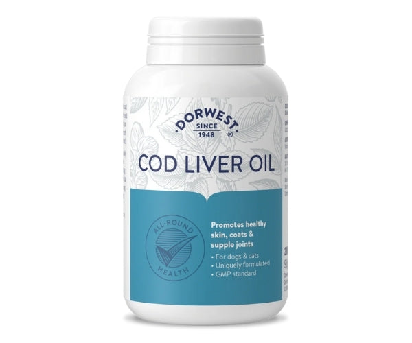 Dorwest Cod Liver Oil Capsules for Dogs - Omega 3 for Healthy Joints & Bones 100 or 200 Capsules