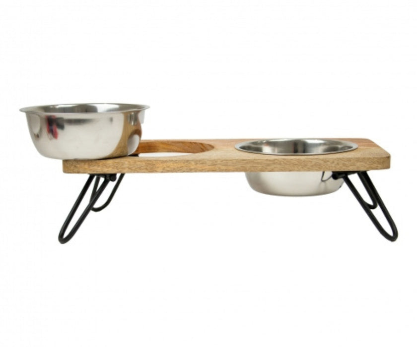 Ancol Raised Feeding Bowls for Dogs - Elevated Stainless Steel Bowls With Wooden Platform for Better Digestion 460ml or 880ml
