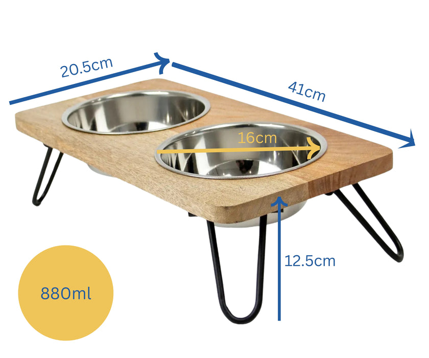 Ancol Raised Feeding Bowls for Dogs - Elevated Stainless Steel Bowls With Wooden Platform for Better Digestion 460ml or 880ml