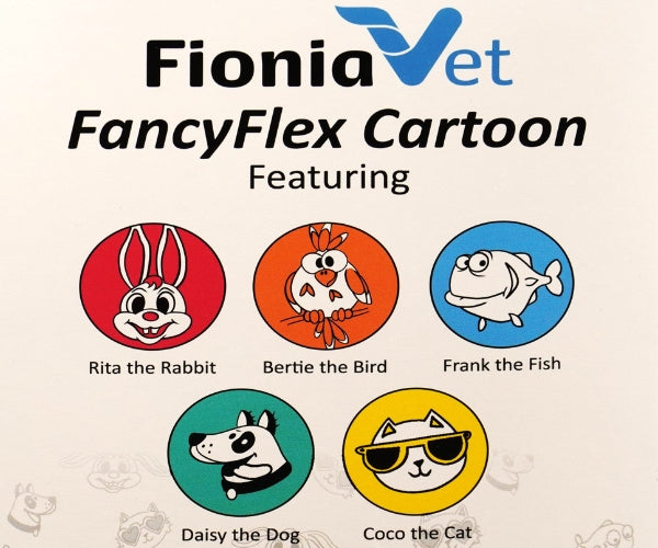 FioniaVet Cartoon Cohesive Elastic Bandages x 10 Rolls. Special Bitter Taste Against Chewing - 7.5cm wide x 4.5m long