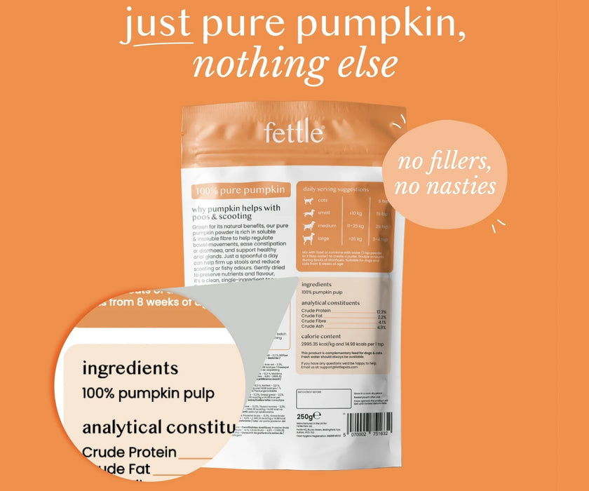 Fettle Pure Pumpkin Powder for Dogs - Helps Firm Stools & Supports Healthy Digestion