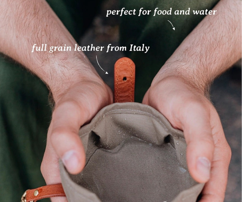 Foldable Waxed Canvas Dog Travel Bowl by Melo - Easily Roll Down with Carabiner Clip for Walks & Travel