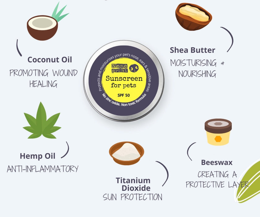 Noseprint Dog Sunscreen SPF 50 Balm - Vet-Approved High Protection Balm with Shea Butter & Hemp Seed Oil 30ml