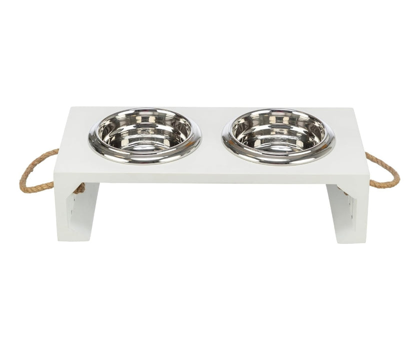 Dog High Feeder Stainless Steel Bowls - Make Your Dog Comfortable. Two Bowls. Wooden Frame
