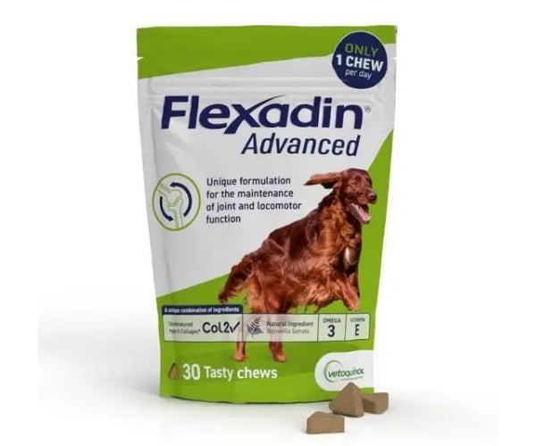Flexadin Advanced UC-II Joint Supplement for Dogs - Supports Joint Health & Mobility 30 or 60 Chews
