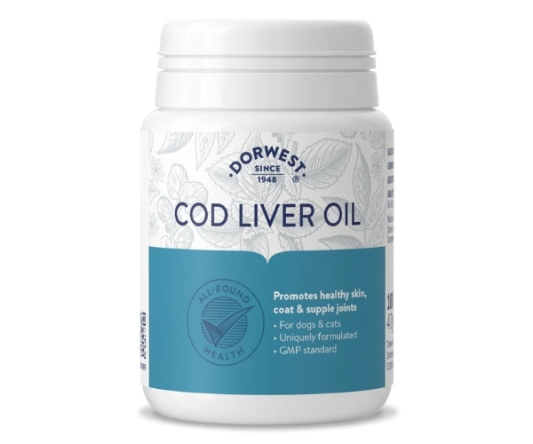 Dorwest Cod Liver Oil Capsules for Dogs - Omega 3 for Healthy Joints & Bones 100 or 200 Capsules