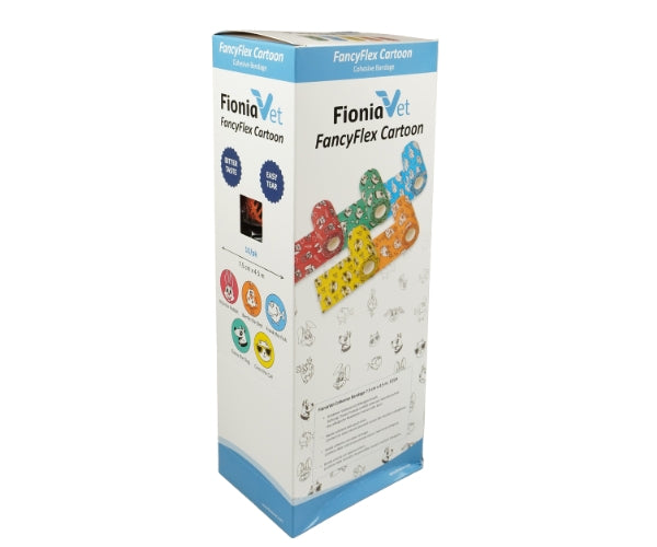 FioniaVet Cartoon Cohesive Elastic Bandages x 10 Rolls. Special Bitter Taste Against Chewing - 7.5cm wide x 4.5m long