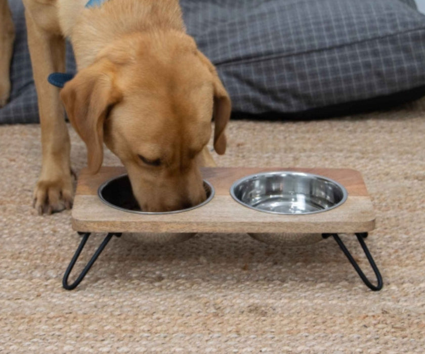 Ancol Raised Feeding Bowls for Dogs - Elevated Stainless Steel Bowls With Wooden Platform for Better Digestion 460ml or 880ml