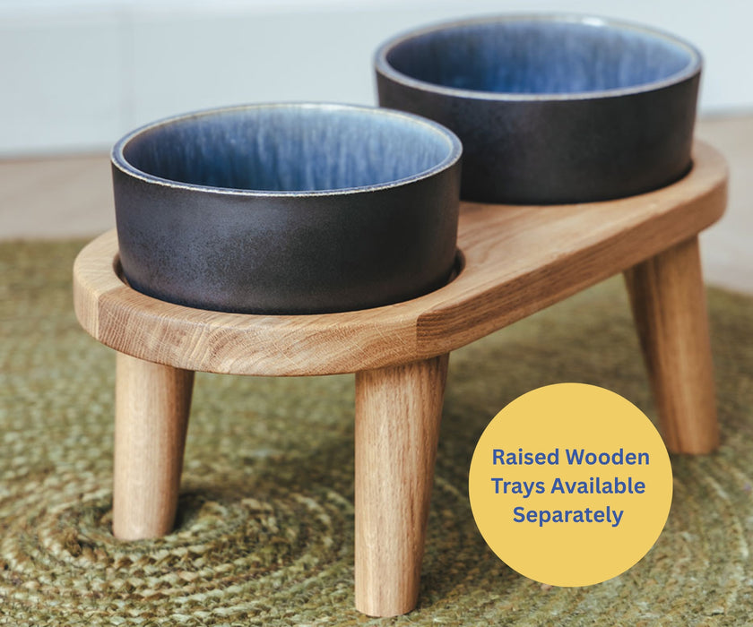 AVA Ceramic Dog Bowls - Handmade Stoneware Bowl with Optional Raised Wooden Feeding Stand