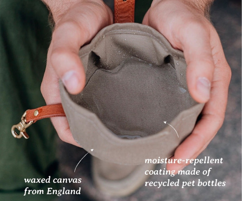 Foldable Waxed Canvas Dog Travel Bowl by Melo - Easily Roll Down with Carabiner Clip for Walks & Travel