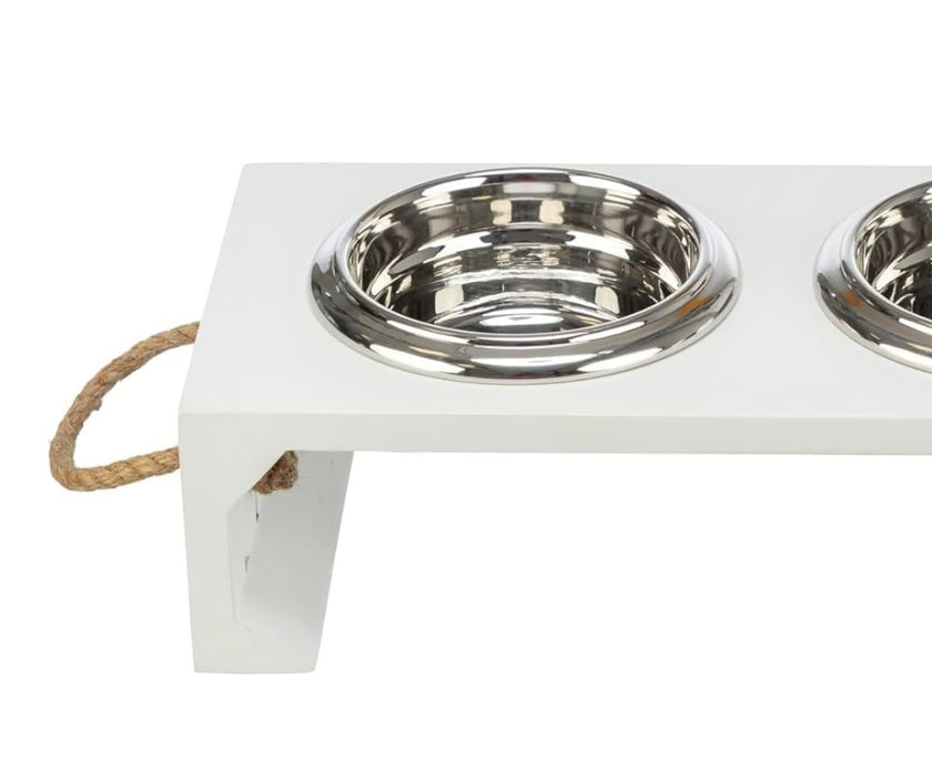 Dog High Feeder Stainless Steel Bowls - Make Your Dog Comfortable. Two Bowls. Wooden Frame