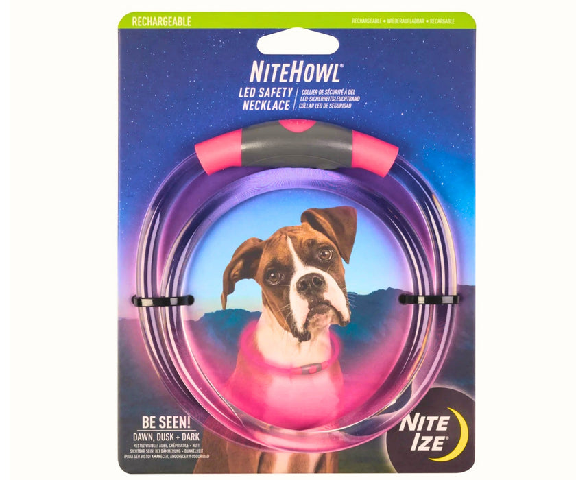 Nite Ize NiteHowl Rechargeable LED Safety Dog Necklace - Glowing Collar Ring for Safe Low-Light Walks USB Charger