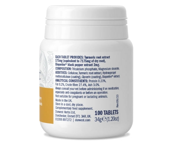 Dorwest Turmeric For Dogs - Anti-Inflammatory & Arthritis Support 100, 200 or 500 Tablets