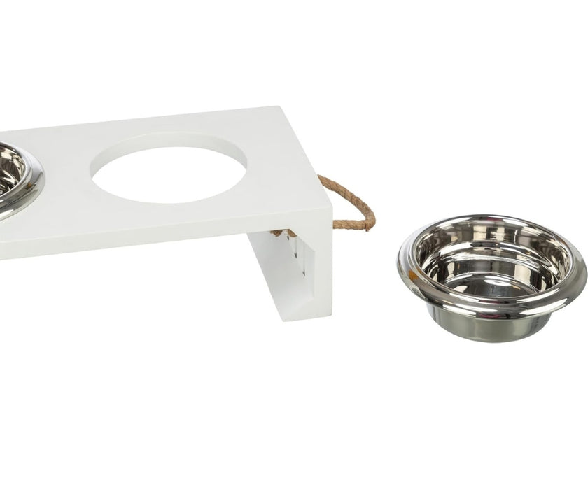 Dog High Feeder Stainless Steel Bowls - Make Your Dog Comfortable. Two Bowls. Wooden Frame