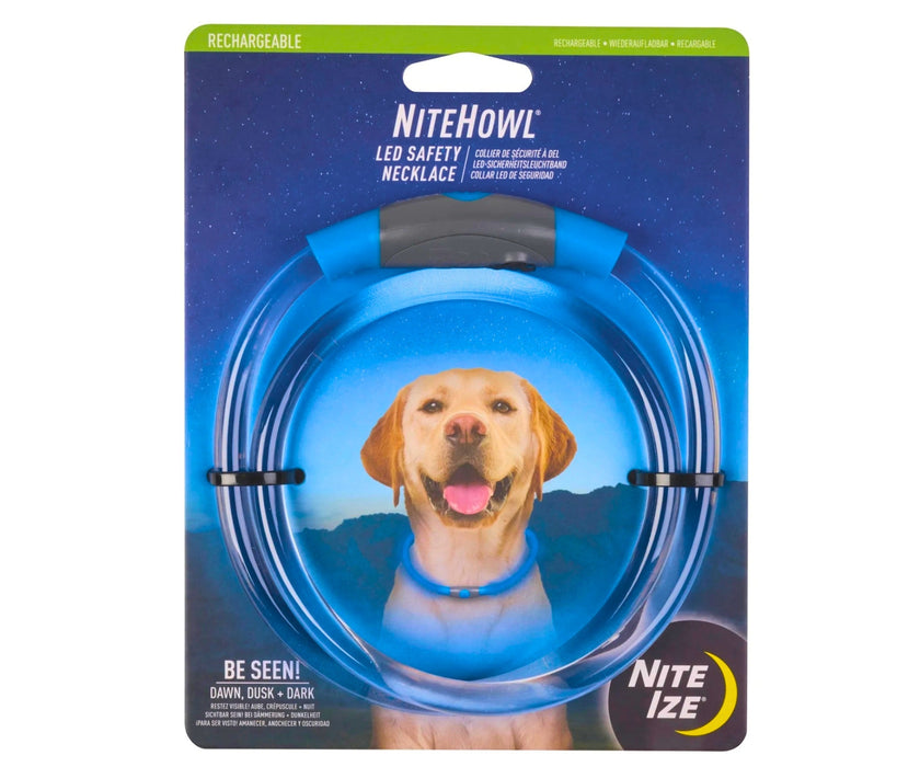 Nite Ize NiteHowl Rechargeable LED Safety Dog Necklace - Glowing Collar Ring for Safe Low-Light Walks USB Charger