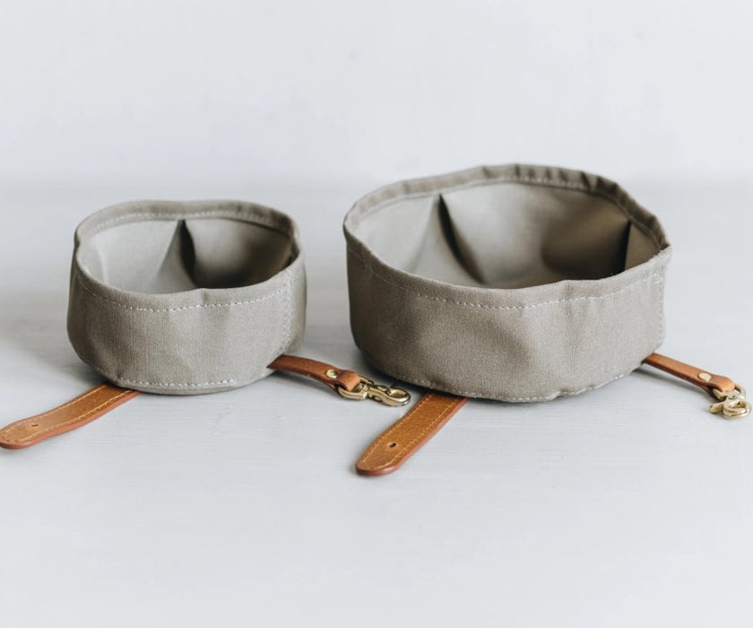 Foldable Waxed Canvas Dog Travel Bowl by Melo - Easily Roll Down with Carabiner Clip for Walks & Travel