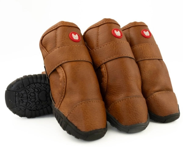 Leather Dog Tan Dog Boots with Fleece Lining - Durable Boots for Comfort & Protection (four boots)