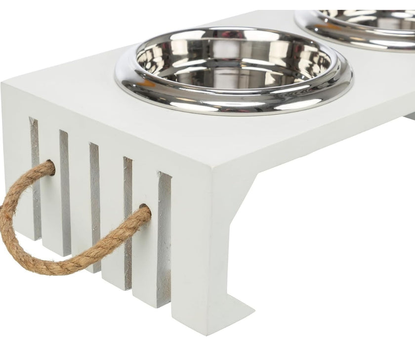 Dog High Feeder Stainless Steel Bowls - Make Your Dog Comfortable. Two Bowls. Wooden Frame