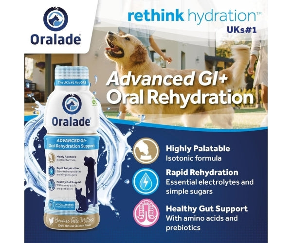 Oralade Advanced GI+ Oral Rehydration & GI Support Liquid for Dogs - Packs of 1 or 6 x 500ml