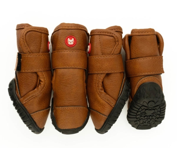 Leather Dog Tan Dog Boots with Fleece Lining - Durable Boots for Comfort & Protection (four boots)