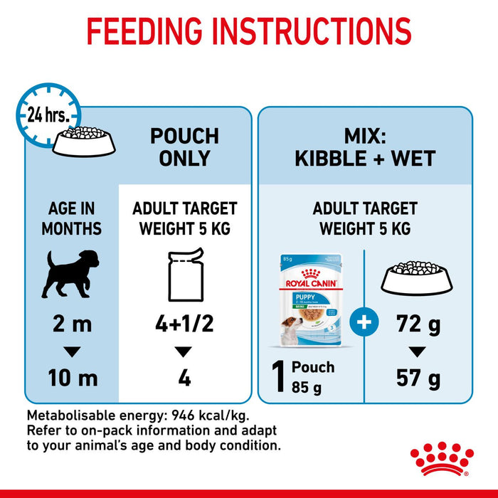 Royal Canin Mini Puppy Dog Food Chunks In Gravy 85g x 12 Pouches