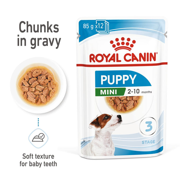 Royal Canin Mini Puppy Dog Food Chunks In Gravy 85g x 12 Pouches