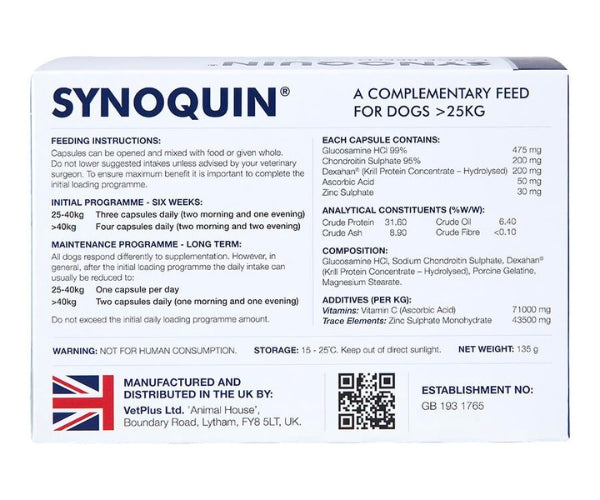 SYNOQUIN Large Breed Joint Supplement for Dogs - Joint & Arthritis Support 120 Capsules