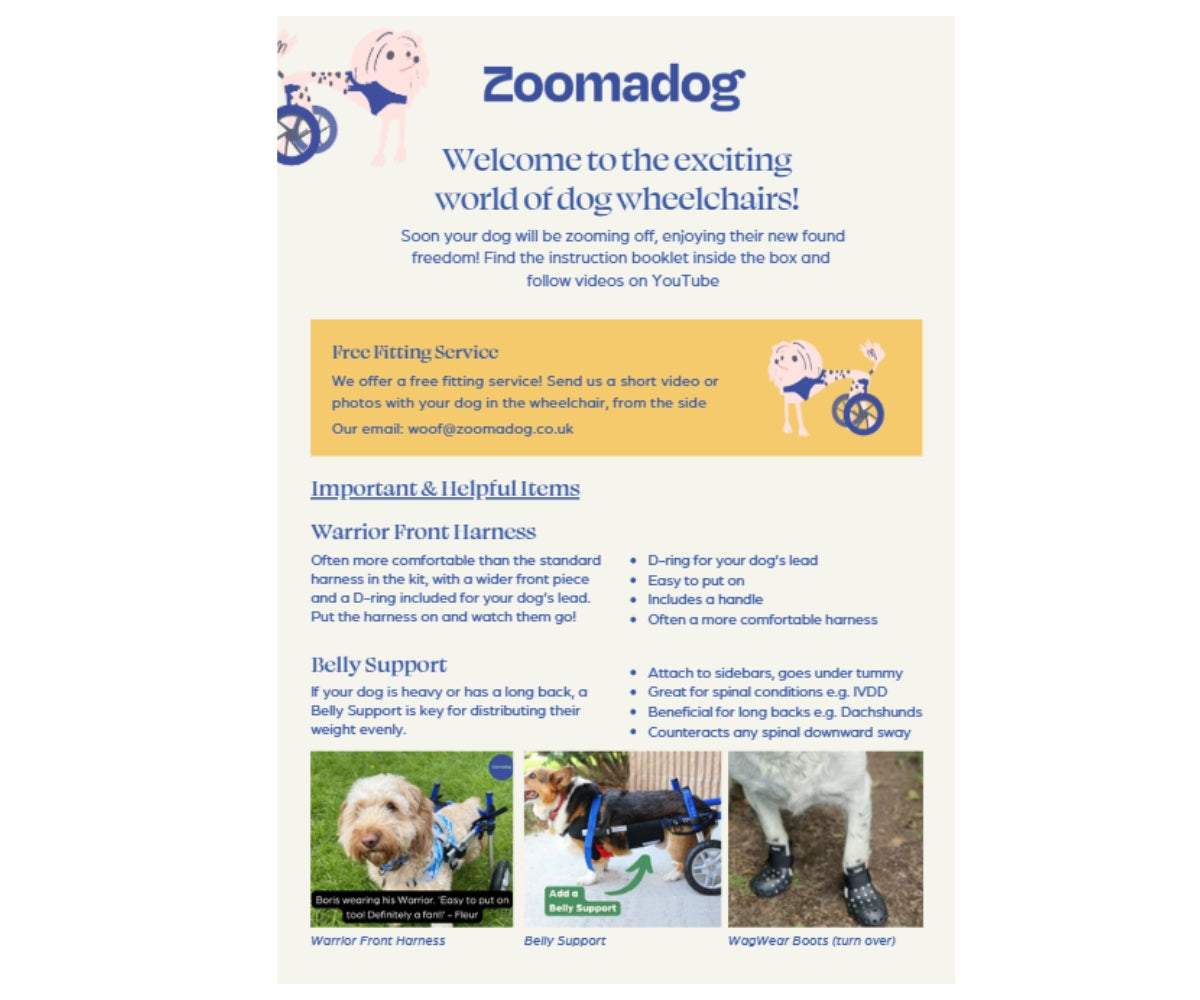 Zoomadog Flyer - Dog Wheelchair Information — ZOOMADOG