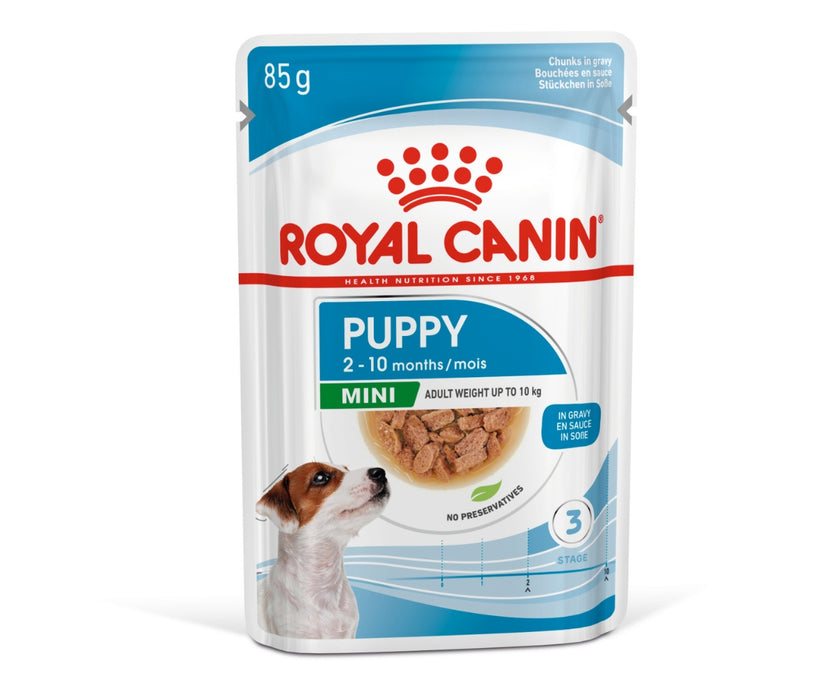 Royal Canin Mini Puppy Dog Food Chunks In Gravy 85g x 12 Pouches