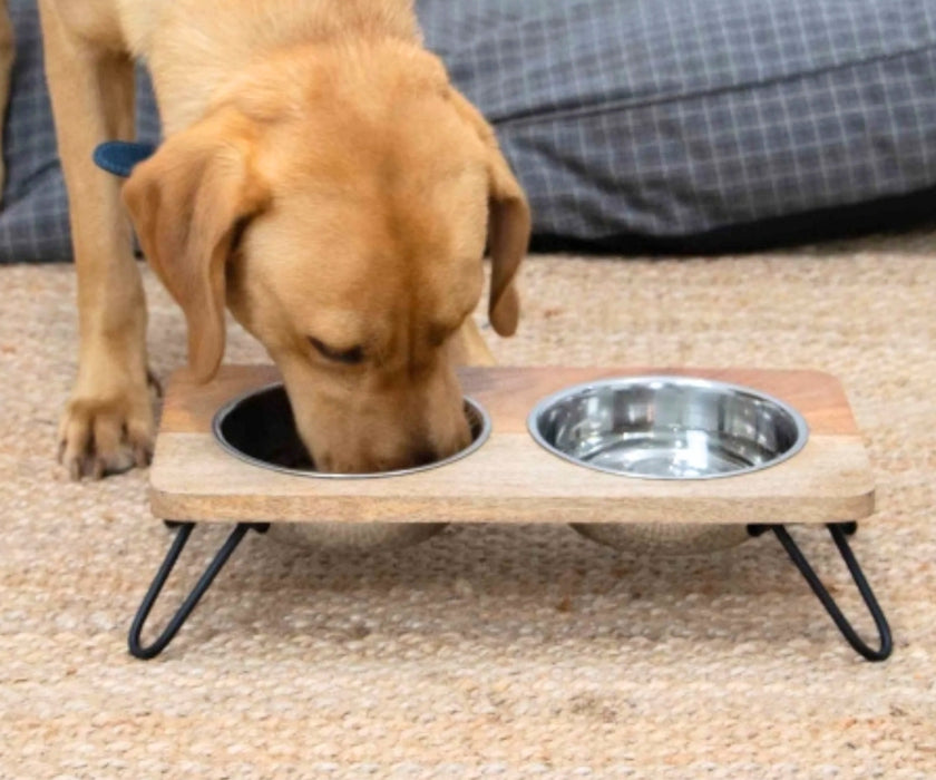 Ancol Raised Dog Feeder - Elevated Stainless Steel Bowls with Wooden Platform for Better Digestion 460ml or 880ml
