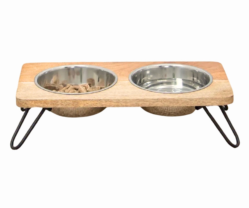 Ancol Raised Dog Feeder - Elevated Stainless Steel Bowls with Wooden Platform for Better Digestion 460ml or 880ml