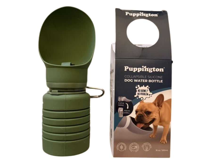 Dog Travel Water Bottle by Puppington - Leakproof Collapsible Bottle with Built-In Drinking Bowl 550ml